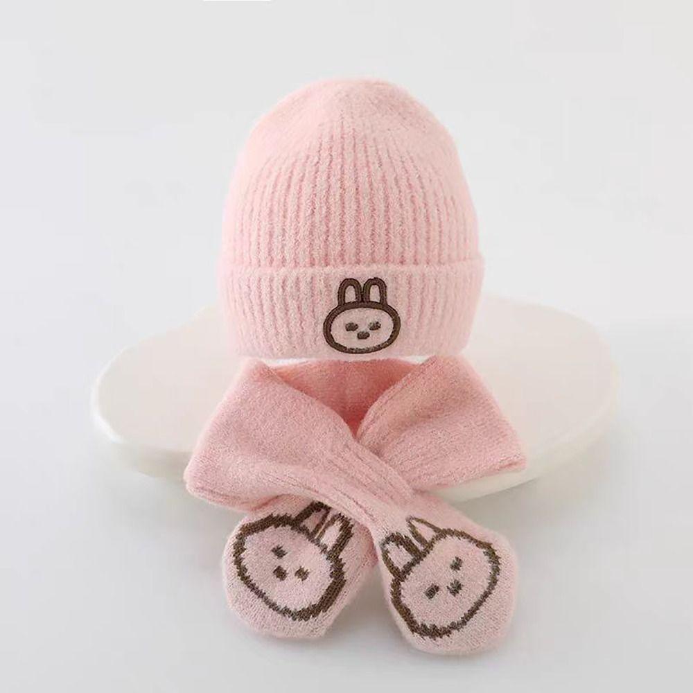Plush Beanie Hat Scarf Windproof Ear Protection Cap Cute Neck Warmer Children Toddler Kids