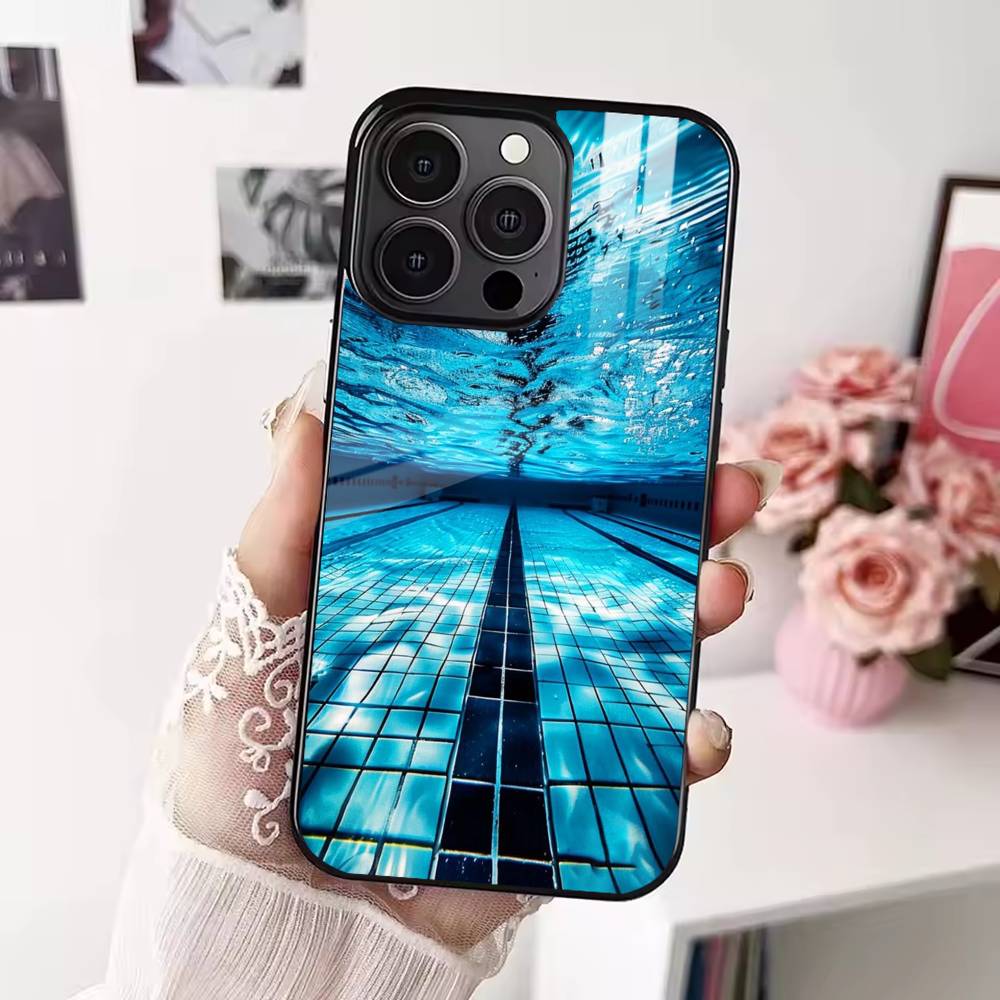 Swimming Pool Water Phone Case For iPhone 17,16,15,14,13,12,Plus,Pro,Max For Magsafe Magnetic Wireless Charge