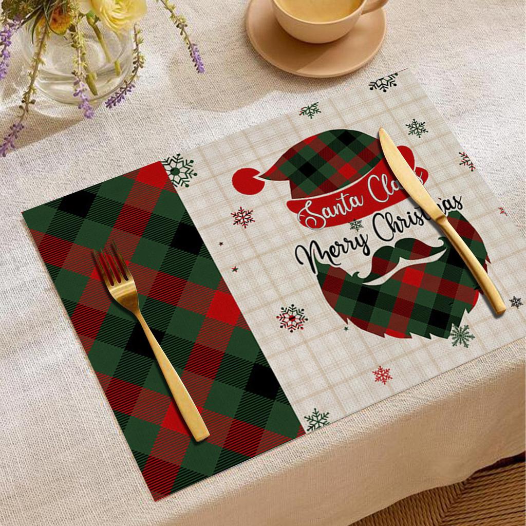 Elk Deer Printed Placemats Rectangular Christmas Snowman Trees Dining Table for Kitchen Decor Linen Non Slip Table Mats