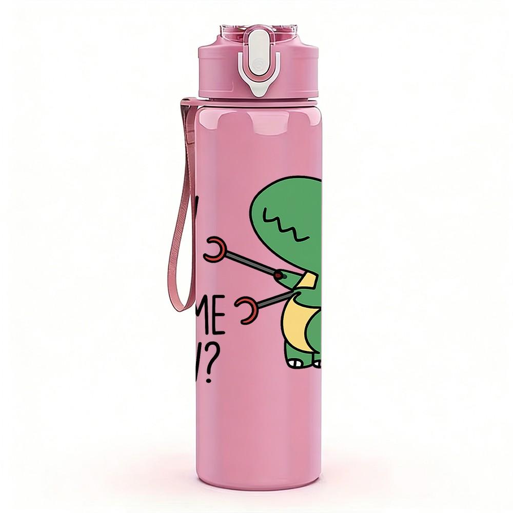1PC Green Dinosaur Quote Cartoon 750ml Color Plastic Sports Water Bottle Leakproof Flip Straw Lid Suitable for Sports Office Home Use