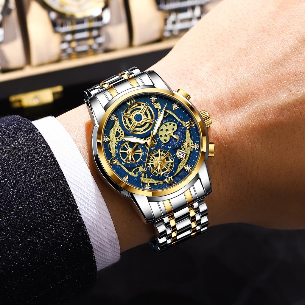 BINBOND Luxury Man Watch Waterproof Luminous Chronograph Date Men Watch Stainless Steel Quartz Men's Watches