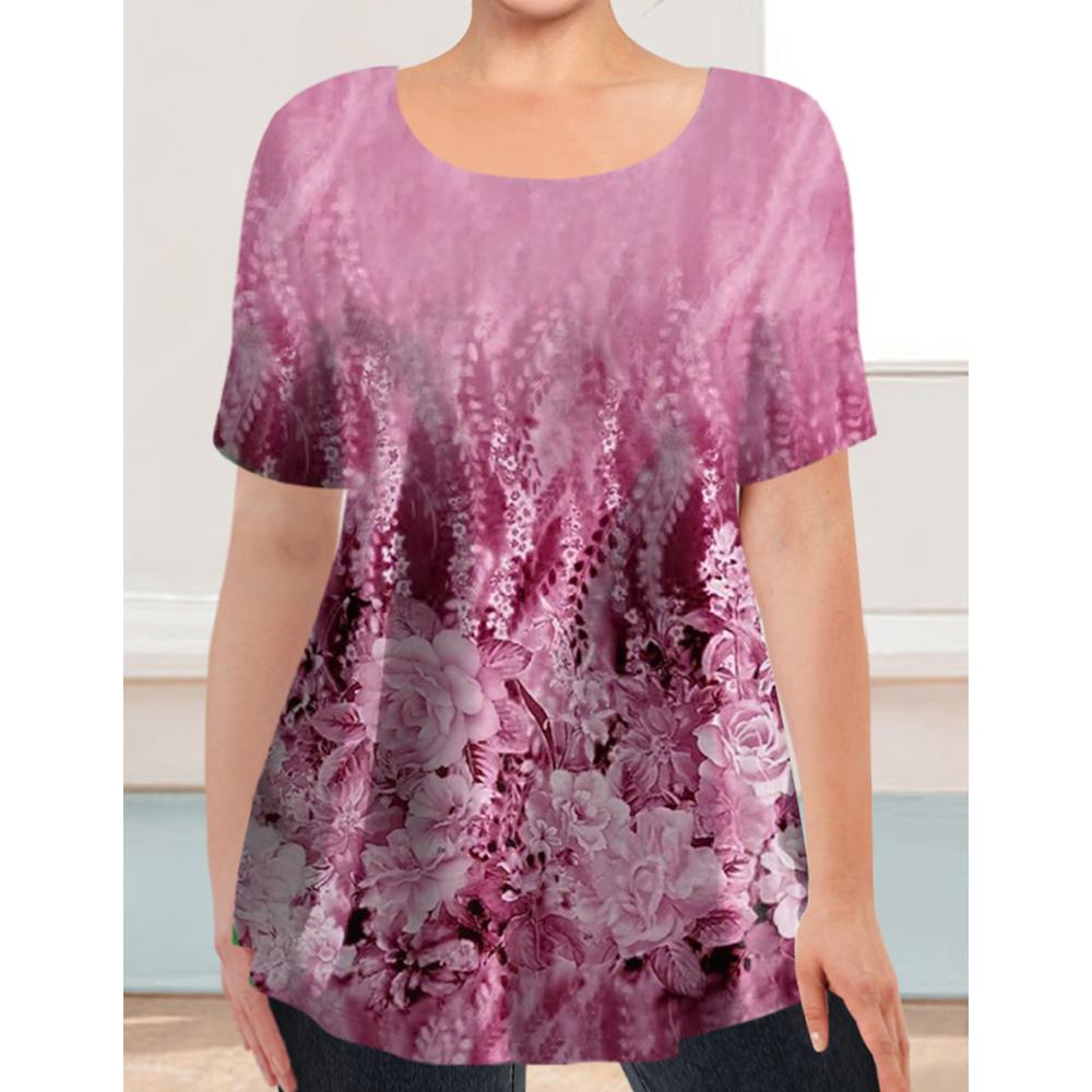 Новая женская футболка большого размера, футболка с 3d принтом, пуловер с круглым вырезом, топы с короткими рукавами, свободные женские футболки с большим контуром