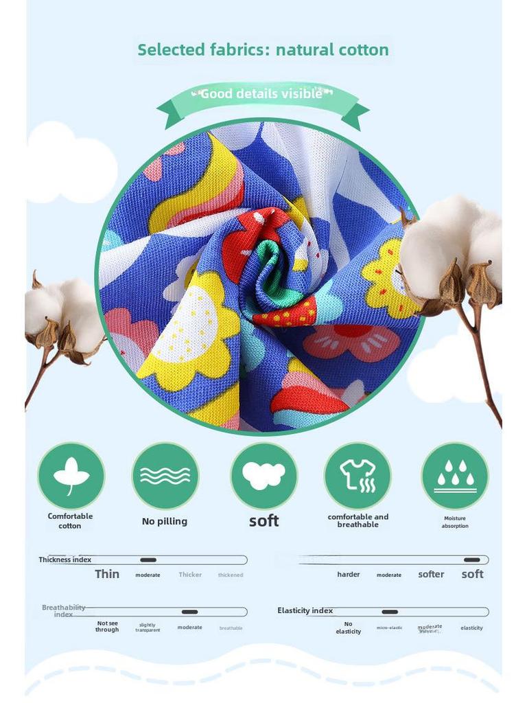 Летнее платье принцессы с мультяшным принтом для девочек - круглый вырез, короткие рукава, трикотаж из хлопка