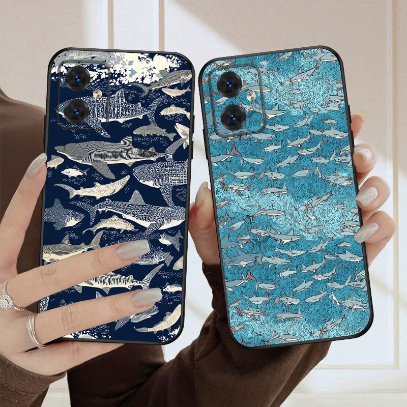 Cartoon Blue Shark For Moto Edge 40 50 Neo 5G E 14 15 G04 G05 4G G24 G34 G35 G54 POWER G55 G75 G84 85 silicone soft phone case