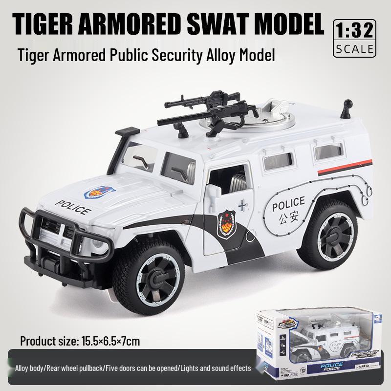 1:32 Игрушечная полицейская машинка из сплава с инерционным механизмом, со светом и звуком – Шесть открывающихся дверей для детей