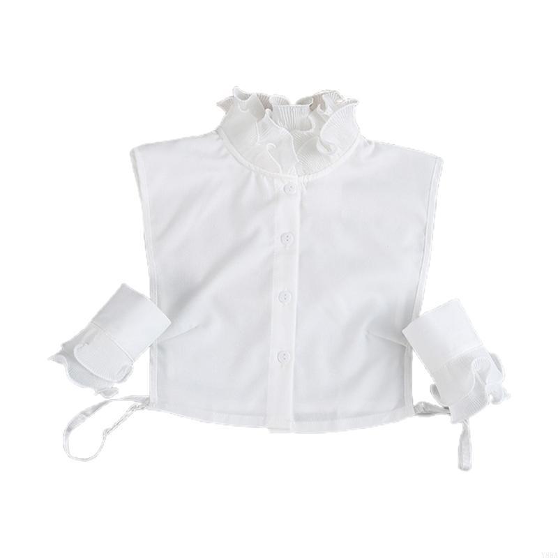 Y88A Princess Fake Collar with False Sleeves Layered Ruffled Half Shirt Wrist Cuffs