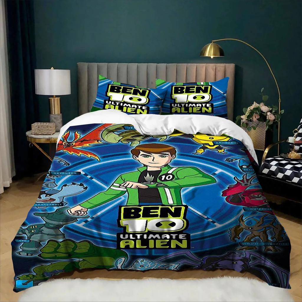 Cool Ben10 Cartoon Bedding Set 2/3 Pcs 3D Print Duvet Cover Pillowcases Twin Full Queen King Size For Boys Kids Bedroom Decor