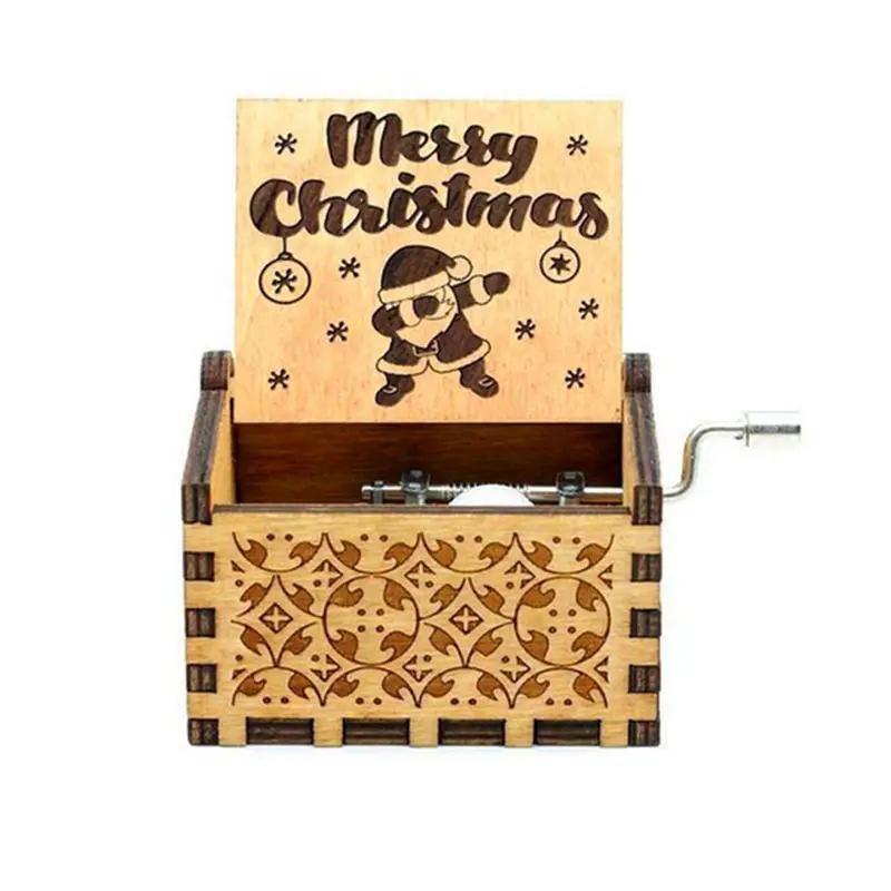 Merry Christmas Music Box Wooden Metal Movement Handheld Christmas Home Office Cafe Decoration Gift Music Box