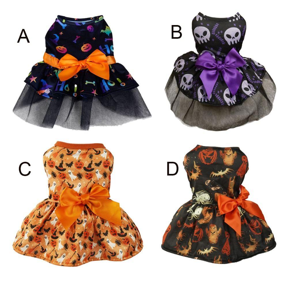 Декоративная одежда для собак на Хэллоуин из полиэстера, мягкое дышащее платье для собак в виде тыквы, платье для собак в виде летучей мыши с рисунком в виде черепа/тыквы, праздничная вечеринка