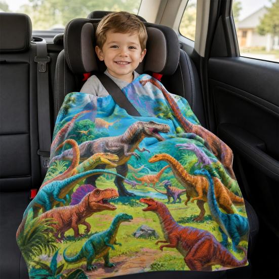 Dinosaur Blanket for Kids, Soft Flannel Throw Blanket with Precision Seams, Double-Sided Warm Nap Blanket, Role-Play Cape Machine Washable Kids