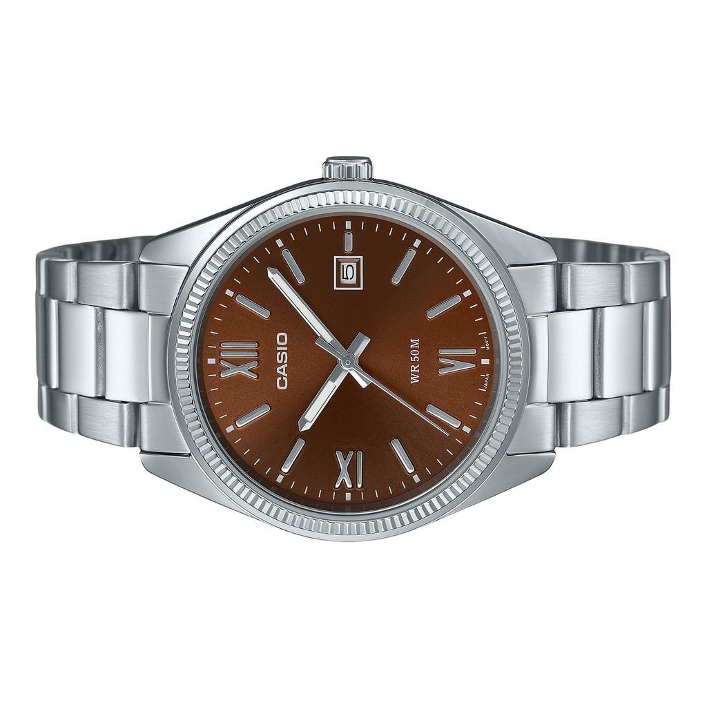 Casio Стандартные аналоговые кварцевые часы MTP-1302DD-5AV из нержавеющей стали с коричневым циферблатом и ионным покрытием для мужчин