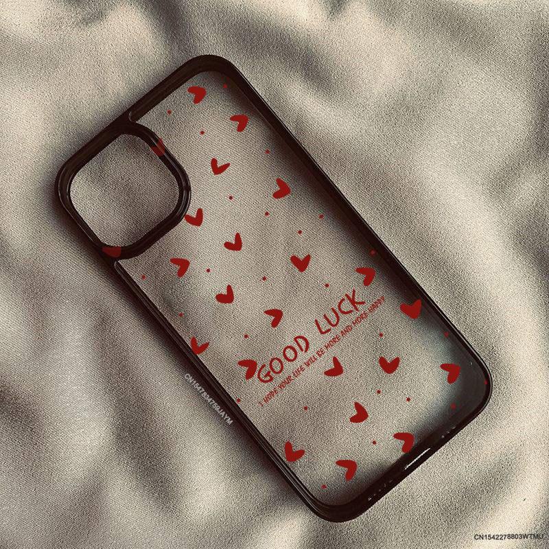 Fashion Pink Little Love Heart Phone Case For iPhone 17 Pro 15 16 14 13 12 11 XR XS Max 7 8Plus Cute Good Luck Clear Hard Cover