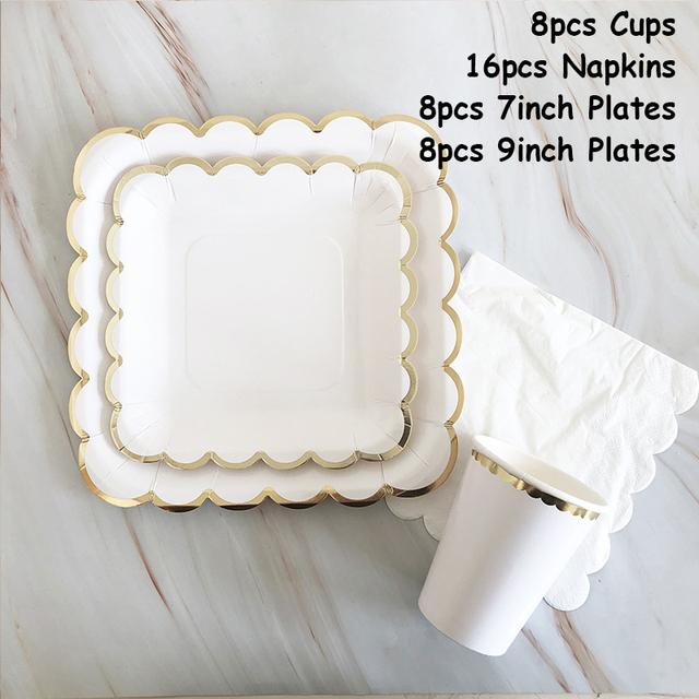 40 шт./лот одноразовая посуда набор золотых вечерние однотонные бумажные стаканчики тарелки день рождения детский душ карнавал свадьба декор принадлежности