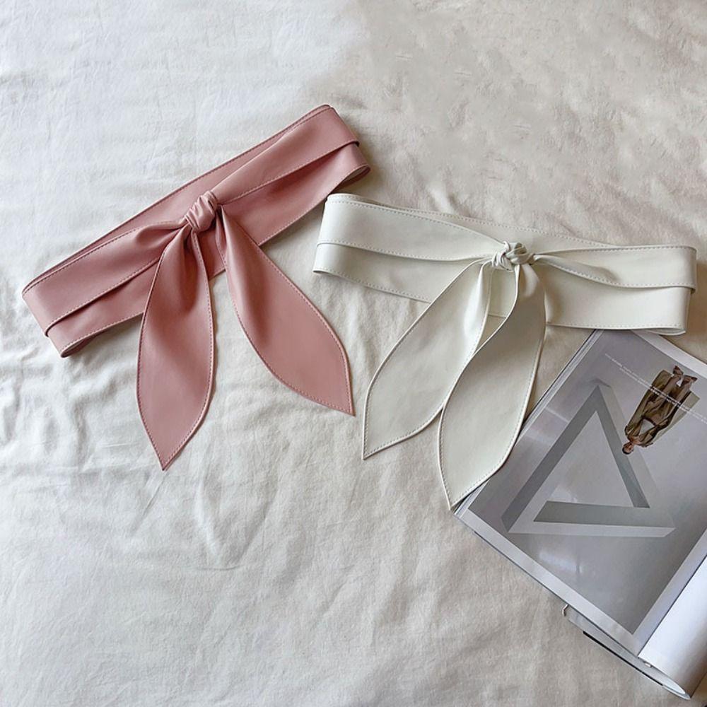 Waist Belts PU Leather Waist Belt Ribbon Knotted Belt Soft Women Waistband Trouser Decoration
