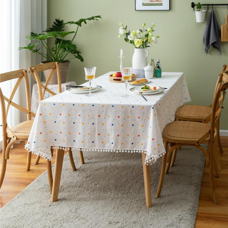 Cotton Graffiti Jacquard Geometric Dot Cut Flower Hairball Rectangular Tablecloth Coffee Table Dining Table Cloth Cover Towel
