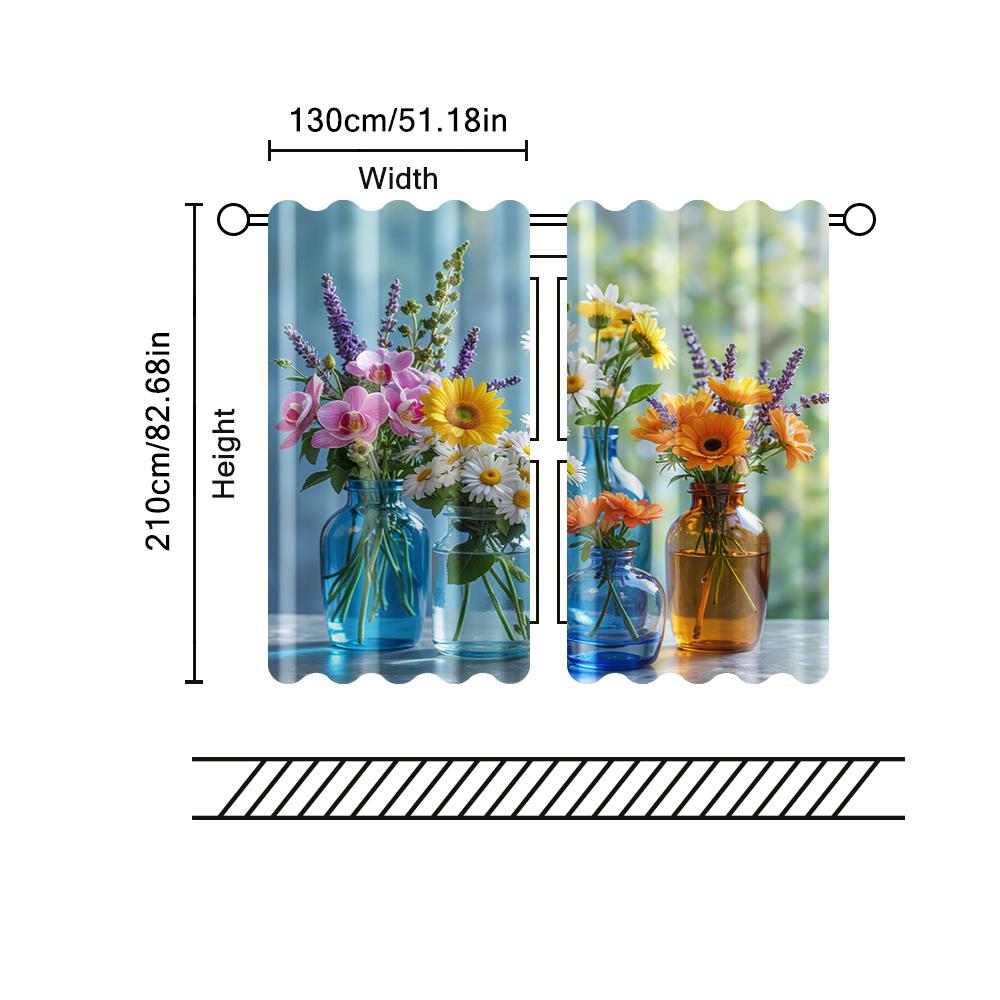 2 шт., фильтрующие шторы (исключая удилища, неподвижный, без батареек) Яркая цветочная банка Мейсона для использования в спальнях и