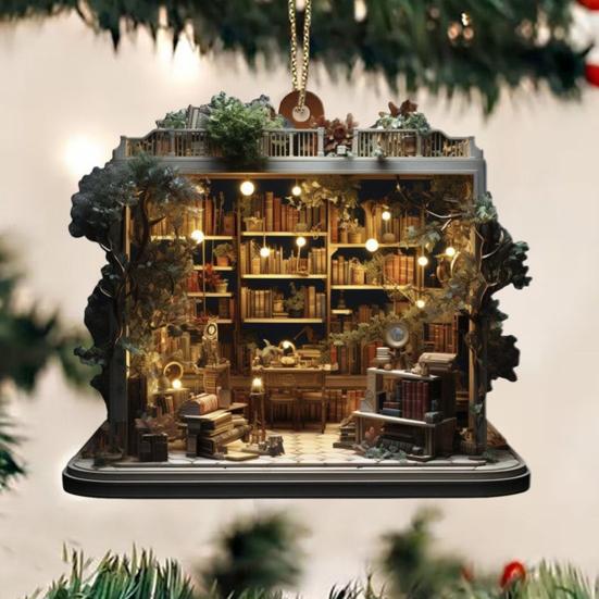 Рождественский книжный магазин Yousheng, украшение из акрила, сложенная книга, подвесное украшение, рождественская елка, книжный подарок для любителя книг, праздничный декор для дома в виде елки
