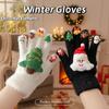 Mink Velvet Winter Gloves Snowman Xmas Tree Elk Decorate Five Finger Gloves  Adult Kid Unisex