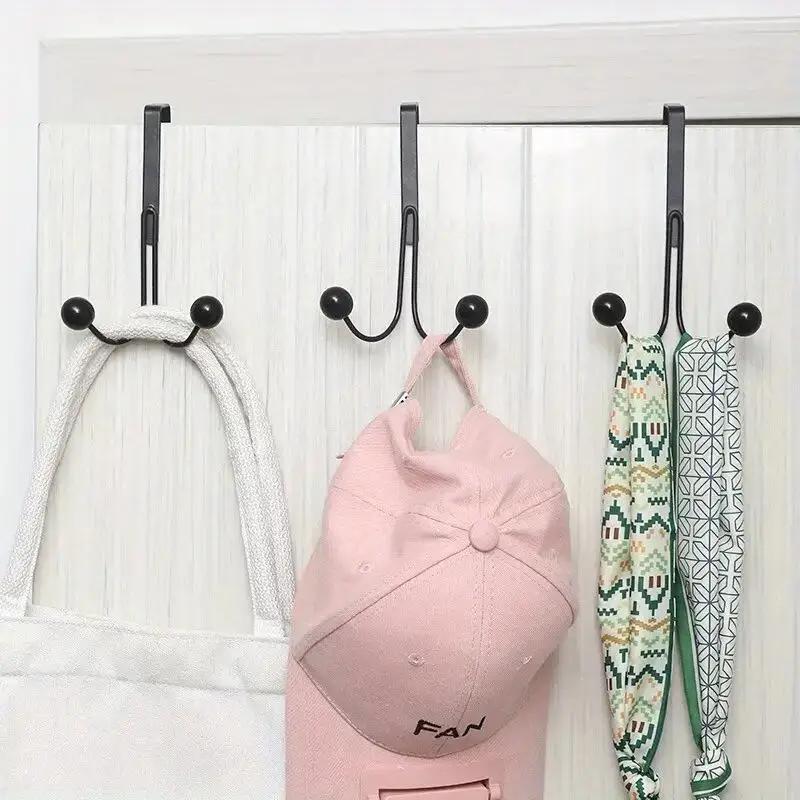 1pc Iron Double Bead Hooks, Bedroom Cabinet Back Hooks, Wall Hanging Coat Rack, Stainless Steel, Easy Installation