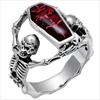 2024 Punk Vintage Vampire Coffin Skull Ring Rock Style Men's Finger Ring Motor Biker Jewelry Gift Silver-Color Wholesale