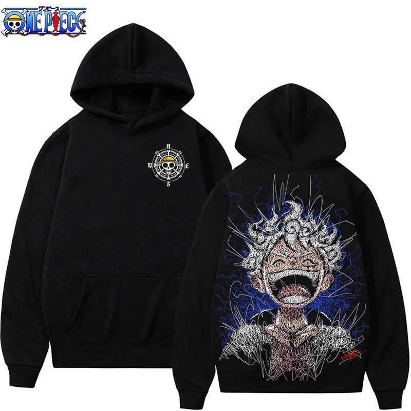 Оверсайз Унисекс Аниме One Piece Monkey D. Худи с принтом Луффи Мужская одежда Свитшот Осень Y2k Хлопок Женские Топы с длинным рукавом