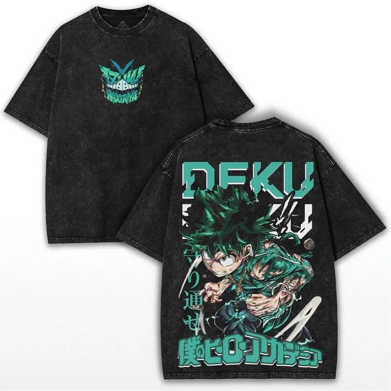 Anime My Hero Academia Midoriya Izuku Graphic T Shirt Men Women Oversized Tshirt Washed Cotton Tee Harajuku Unisex T-shirt