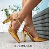 Women's Shoes Gold High Heels Sandals Party Special-shaped Heel Fashion Pointed Metal Chain Simple Buckle High Heels