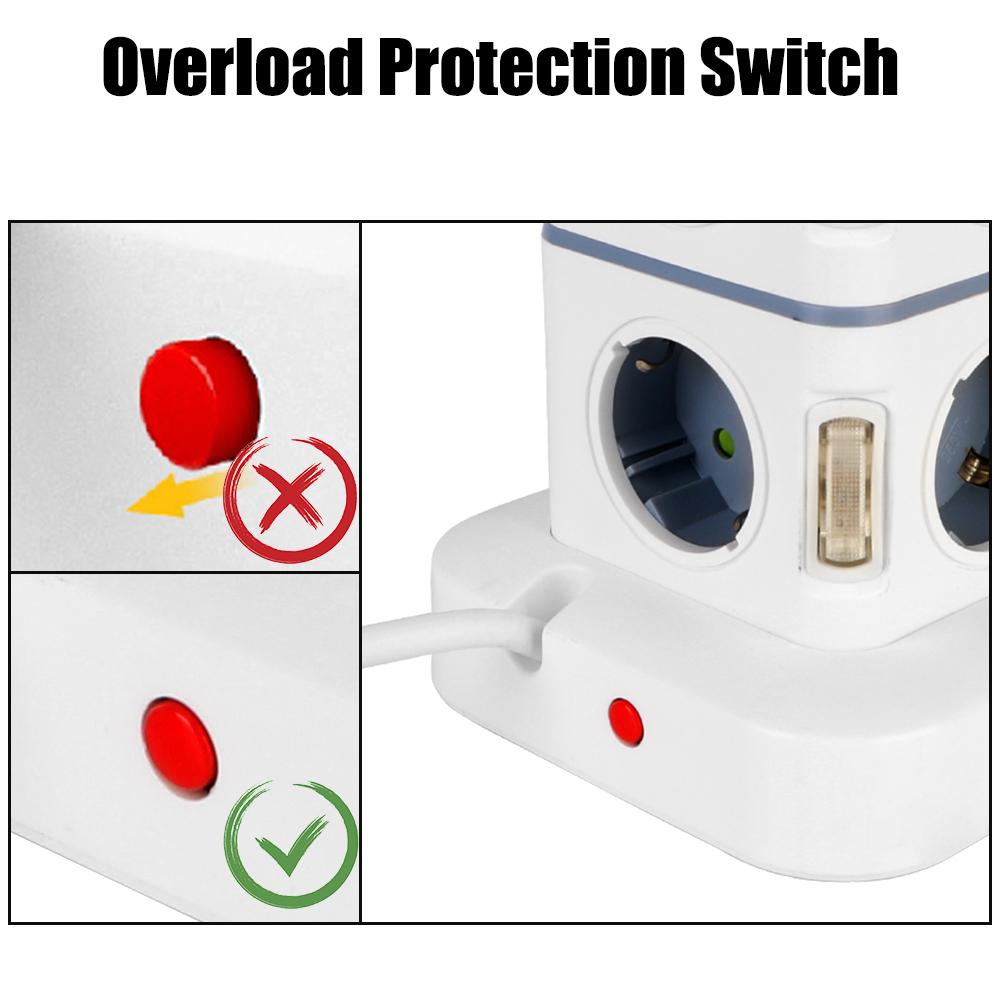 Переключатель защиты от перегрузки, вертикальный, 8-позиционный, розетка, многофункциональный удлинитель, вертикальный, 3/1,8 м, удлинитель с 2 USB-вилками европейского стандарта