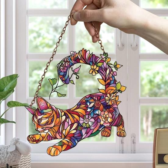 Красочный кот, подвесное украшение на окно, передняя дверь, настенный подвесной акриловый котенок, животное, орнамент, кулон, рождественский фестиваль, подарок