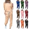 Women's Fashion Loose Color-Block Striped Long-Sleeve Round-Neck Drawstring Sports Casual Top And Pants Two-Piece Set