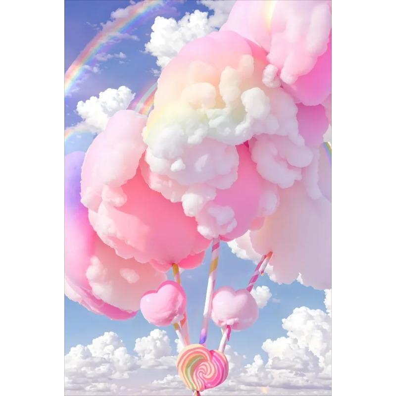 Colored Cotton Candy Rainbow Love Heart Posters Prints Canvas Printing Wall Art Picture for Girl Room Dessert Shop Decor Gifts