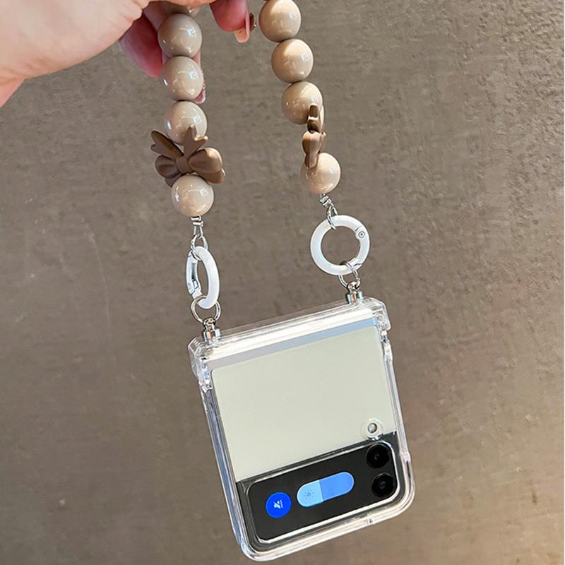 Портативный браслет с бусинами, прозрачный жесткий защитный чехол для ПК на петлях для телефона Samsung Galaxy Z Flip 3 4 5g, противоударный чехол
