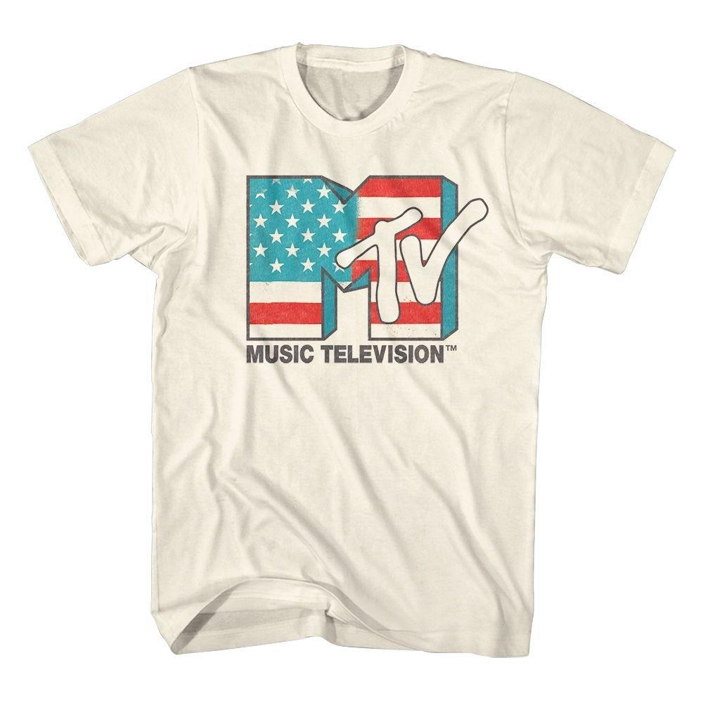 Логотип MTV Ретро 80-х Музыкальное телевидение Уличная одежда Хлопок Повседневный Винтажный Свободный размер Футболка