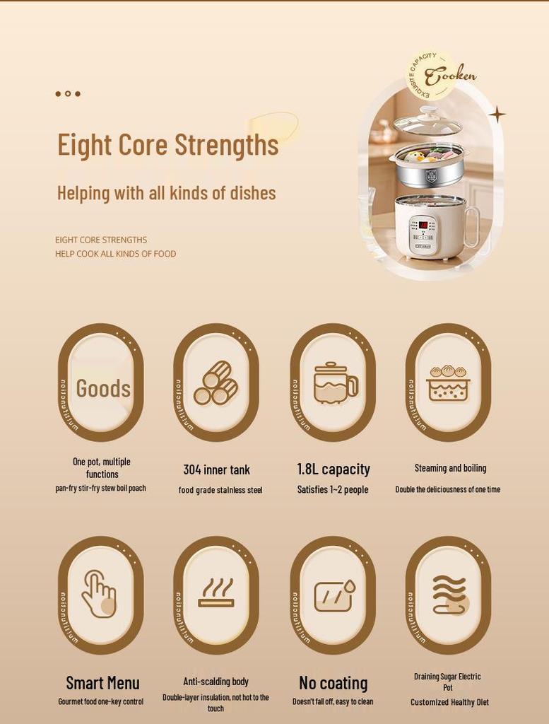 Small Electric Steamer & Rice Cooker: 304 Stainless Steel, 1-3 Person Capacity, Multi-function for Cooking, Steaming & Boiling