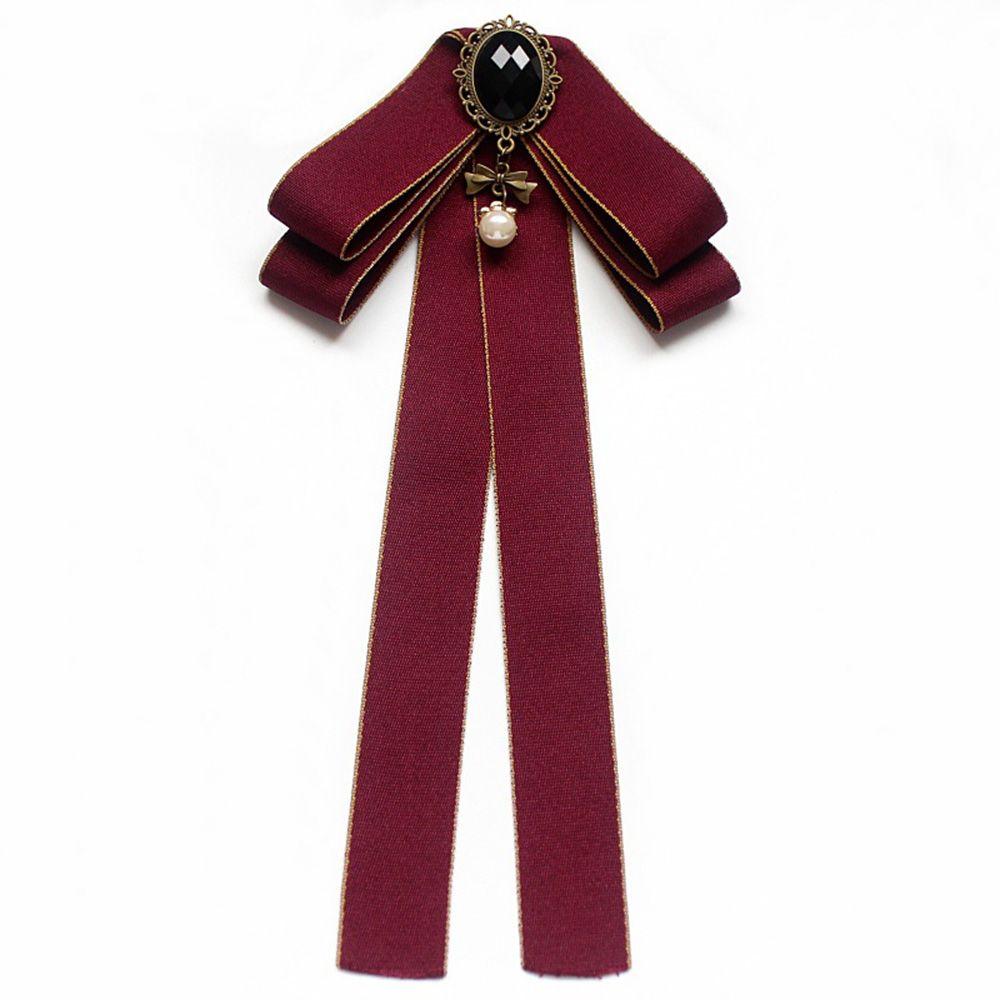 Girls Gorgeous Costume Pearl Tassel Ribbon Bow Tie Collar Pin Cravat Brooch
