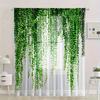 2pcs Plant Green Forest Greenery Vine Pattern Chiffon Sheer Curtains Window Drapes For Bedroom Living Room Home Decoration