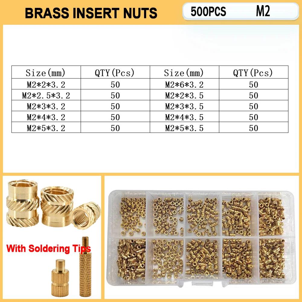 Heat Set Insert Nut Brass Soldering Tips M2 M2.5 M3 M4 M5 M6 Hot Melt Twilled Knurled Molding Injection 3D Printer Inserts Nuts