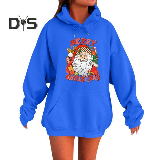 Женская рождественская толстовка с капюшоном с принтом Санта-Клауса, свободная, толстая, с длинными рукавами, эластичными манжетами и подолом, праздничная толстовка с капюшоном на шнурке и карманом