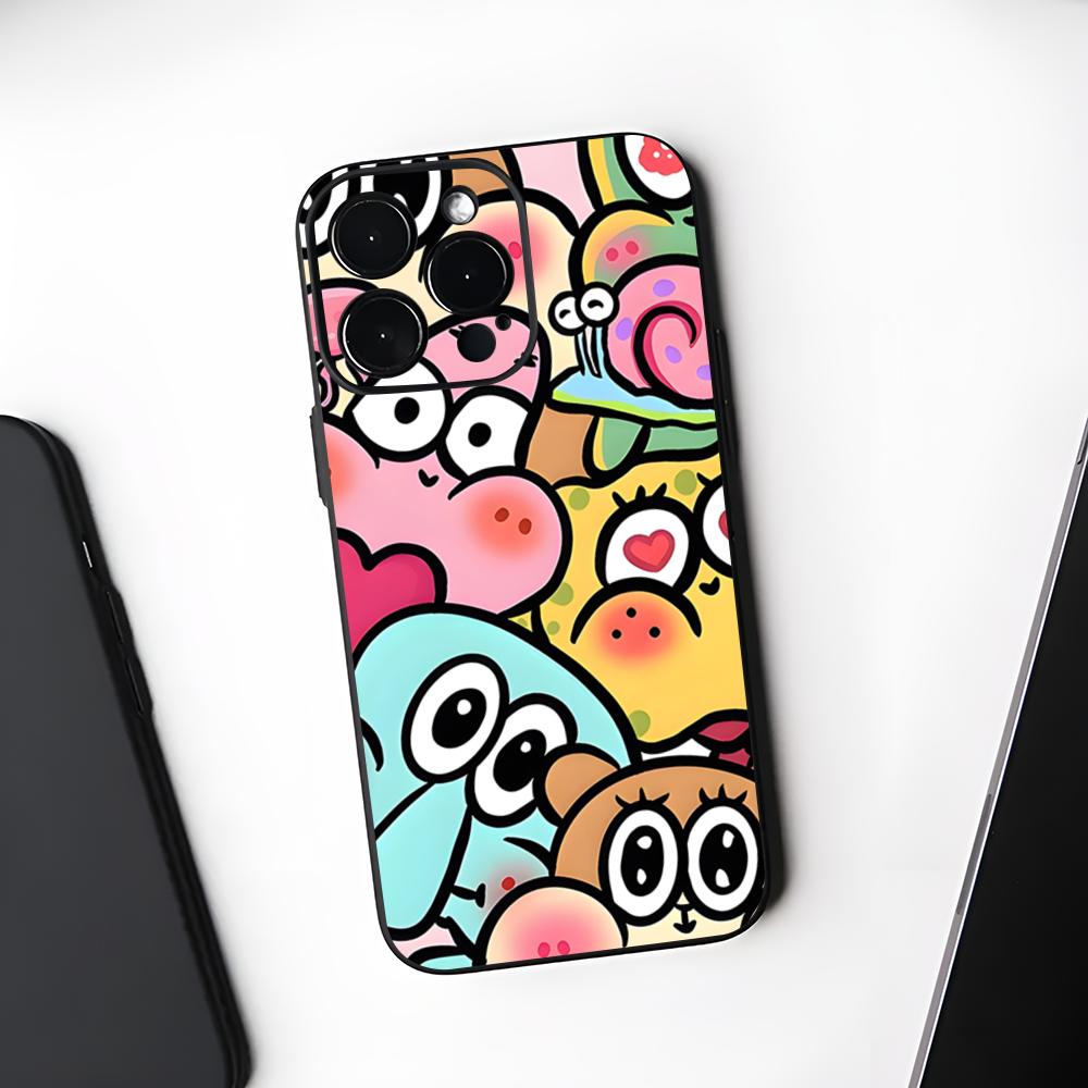 Милый Чехол для Телефона Губка Боб Черный Мягкий Для Iphone 16 15 14 13 11 12 Pro Max Xr X Xs 8 7 Plus