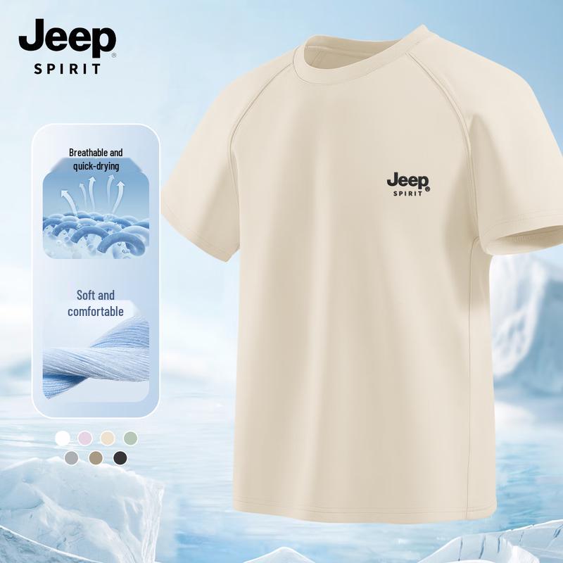 Мужская футболка JEEP SPIRIT 2025 с коротким рукавом, быстросохнущая, из ледяного шелка