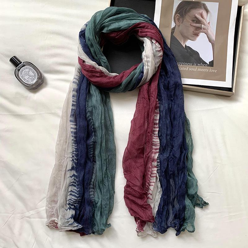 2Packs Women Hemp Shawl Wrap Long Head Neck Scarf,Linen Scarf Textur Scarf Hemp Shawl Windproof,warm,stylish Color-blocked Scarf