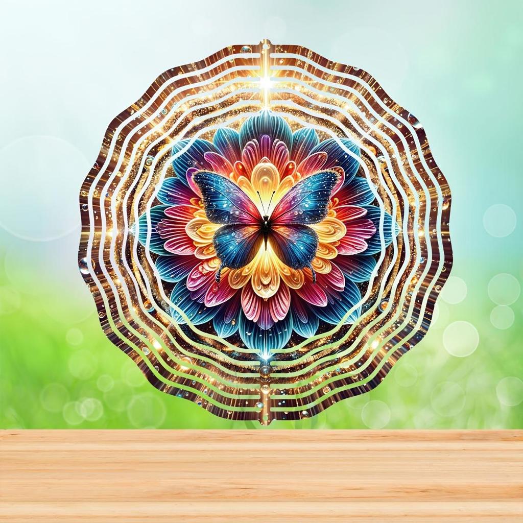 Bohemian Mandala Floral Butterfly Wind Spinner 2D Stainless Steel Metal Sculpture for Garden Outdoor Indoor Decor Gift