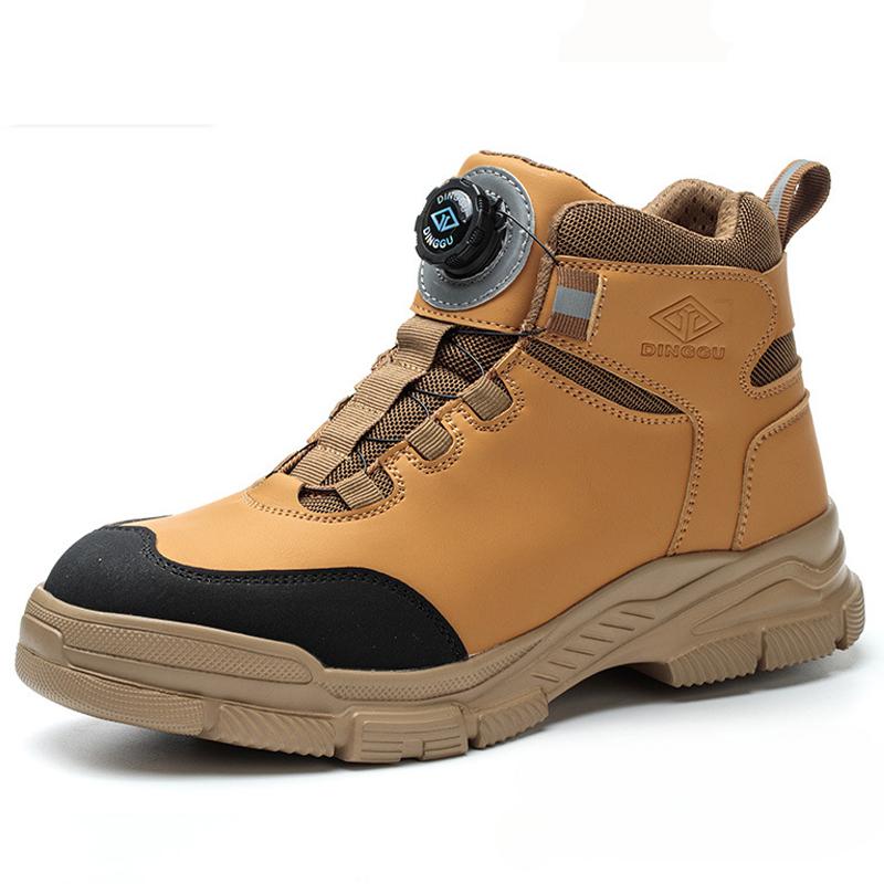 Новые вращающиеся кнопки мужские рабочие ботинки стальной носок защитная обувь защитные ботинки мужские анти проколы анти разбивание защитная обувь