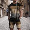 Summer New Men's Sportswear Stripe Sets Short-sleeved T-shirt Suit Oversized Shorts Sports Two-piece Outfit Male Clothes
