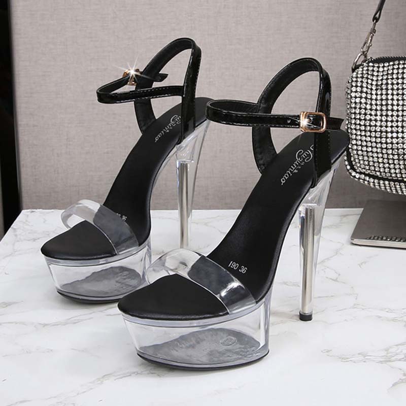 Женские прозрачные туфли на каблуке со стразами, босоножки на высоком каблуке, женские прозрачные свадебные туфли на каблуке 20 см, на платформе 10 см LFD