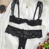 Женский черный кружевной комплект бюстгальтера и трусиков бралетт нижнее белье