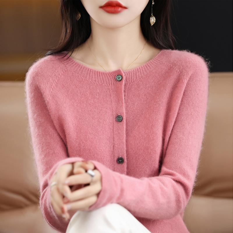 Knitted Cardigan Women's Spring and Autumn Simple Loose Sweater Coat Round-neck Long-sleeved Casual Sweater Cardigan