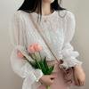 South Korea Chic Spring French Temperament Round Neck Bubble Ruffle Design Loose Casual All-match Lantern Sleeve Shirt Woman