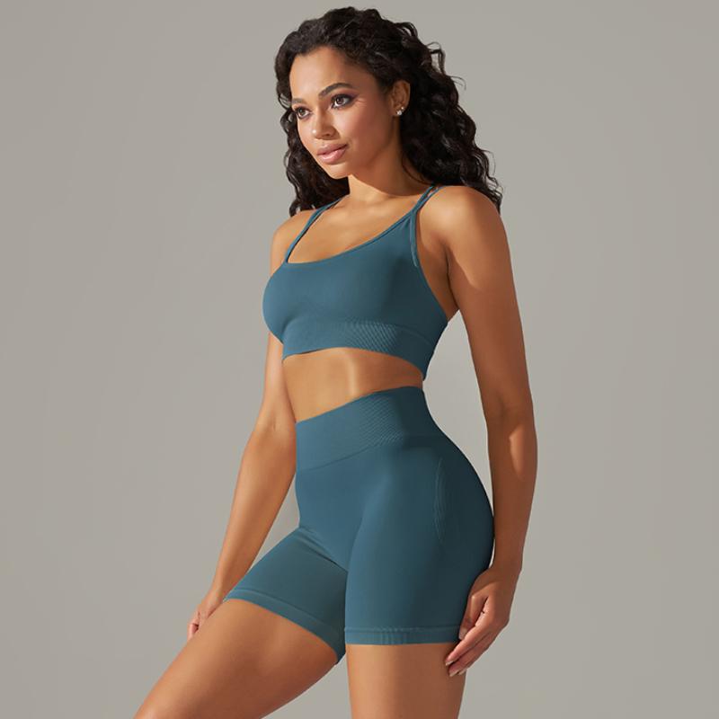 Nessaj Summer Yoga Set Women Fitness Suits Seamless Push Up Bra High Waist Shorts Gym Sportswear