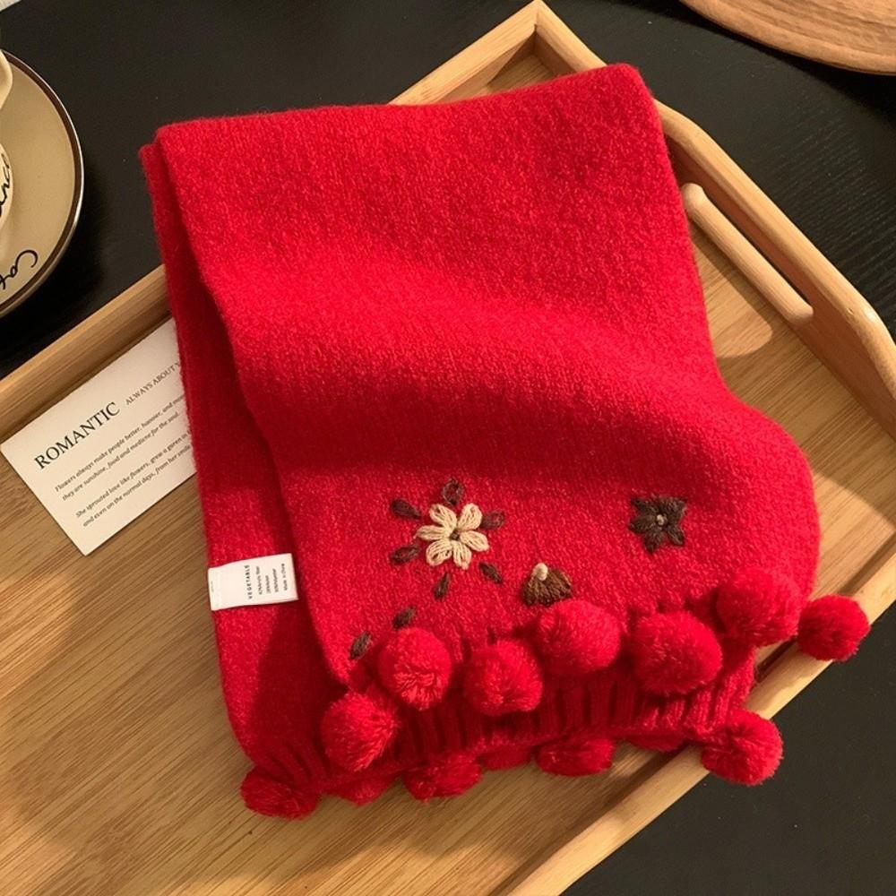 Polyester Floral Embroidered Scarf 180cm x 12cm Thick Warm Neck Warmer Outdoor Wear